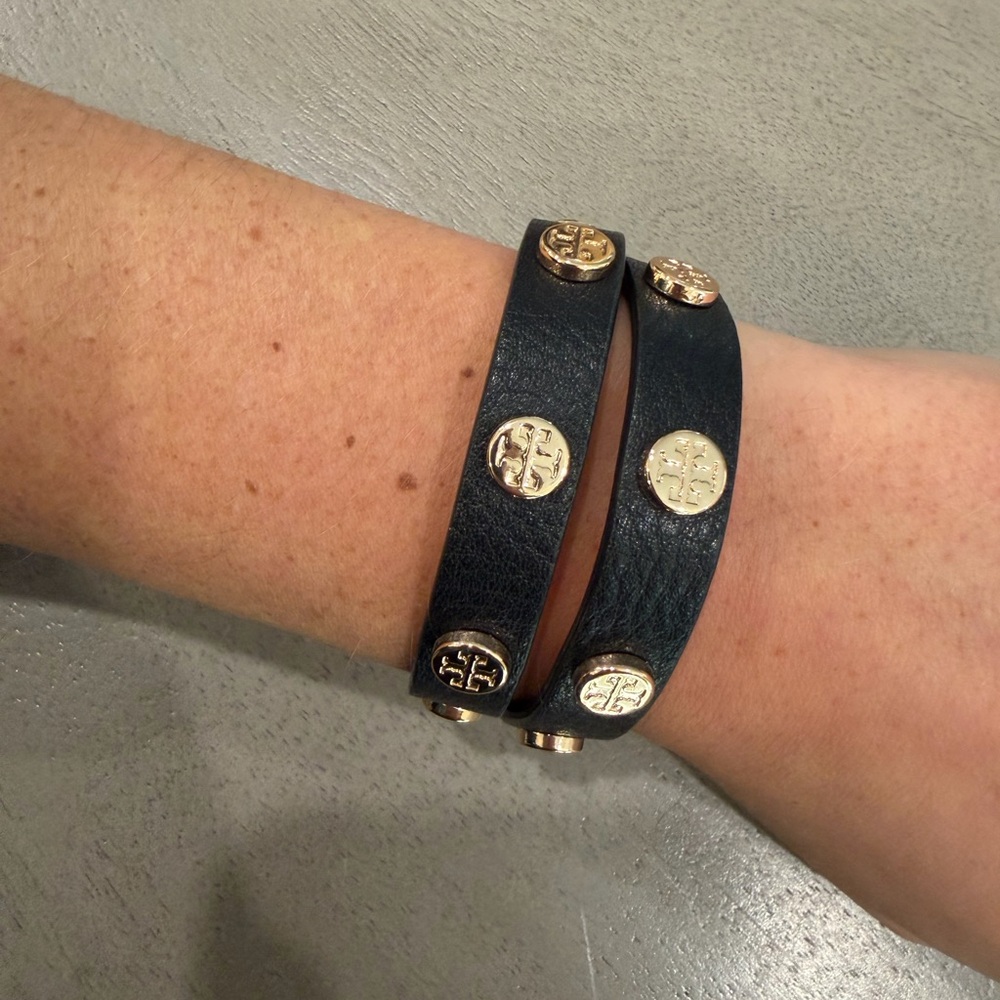 Tory Burch Black and Gold Double Wrap Bracelet